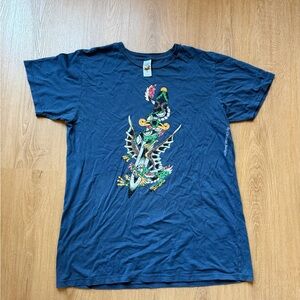 MENS ED HARDY DAGGER DRAGON FLORAL RHINESTONE BLUE T-SHIRT SIZE L Large